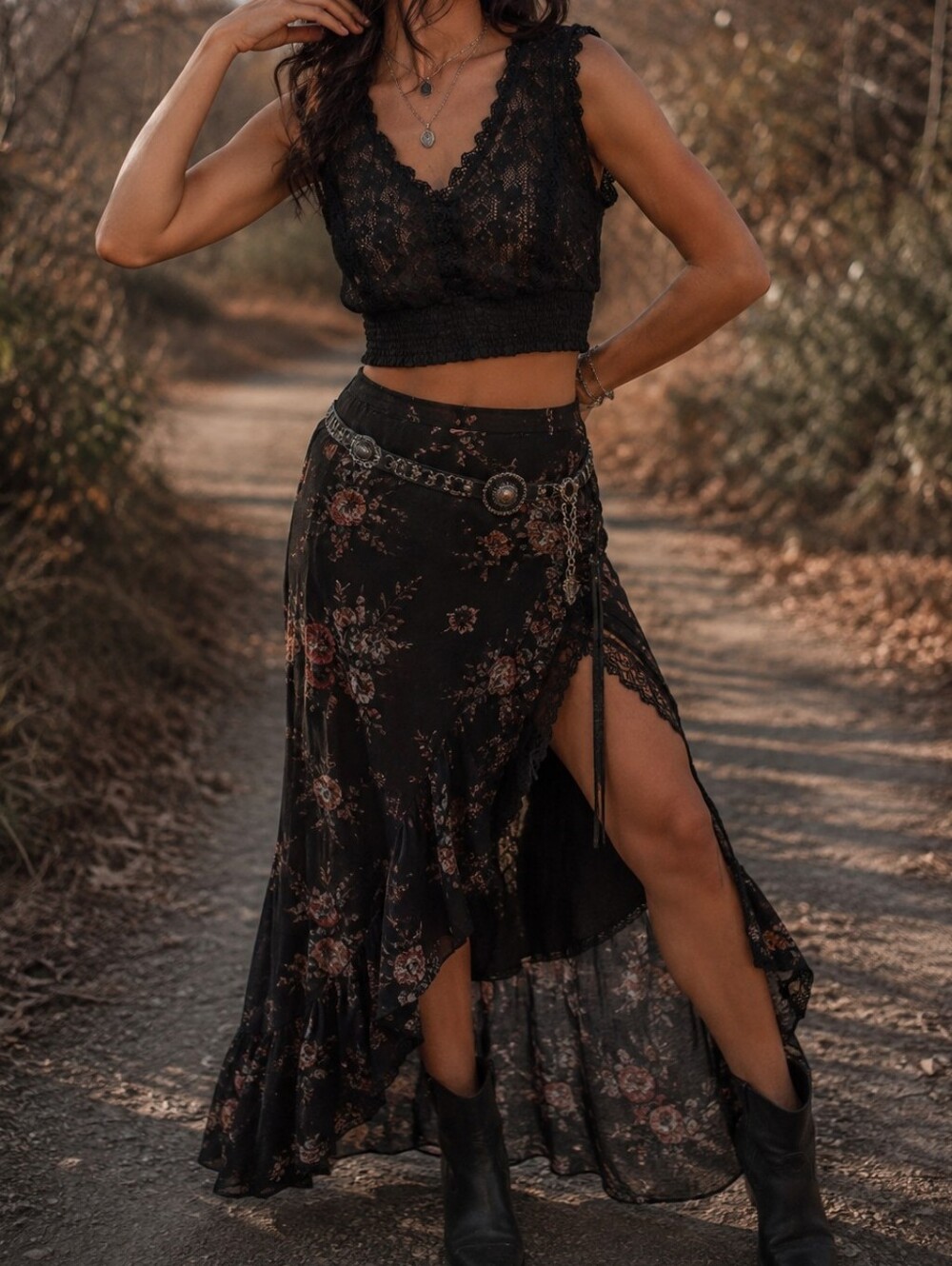 Molly Bracken Black Lace Mesh Sleeveless Crop Top Romantic Goth Boho Y2K